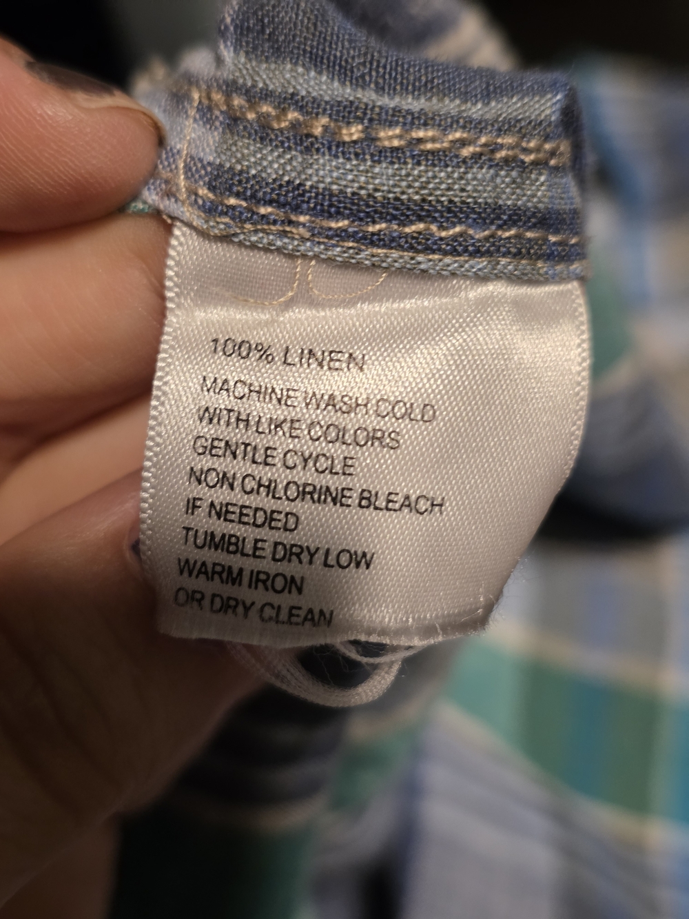 Tommy Bahama Green Blue White Plaid Linen Button-Down Shirt - Picture 6 of 6